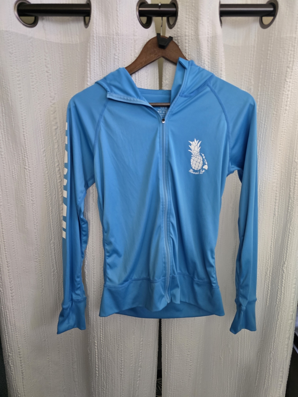 Blue Hooded Zip-Front Rash Guard with Pineapple Graphic